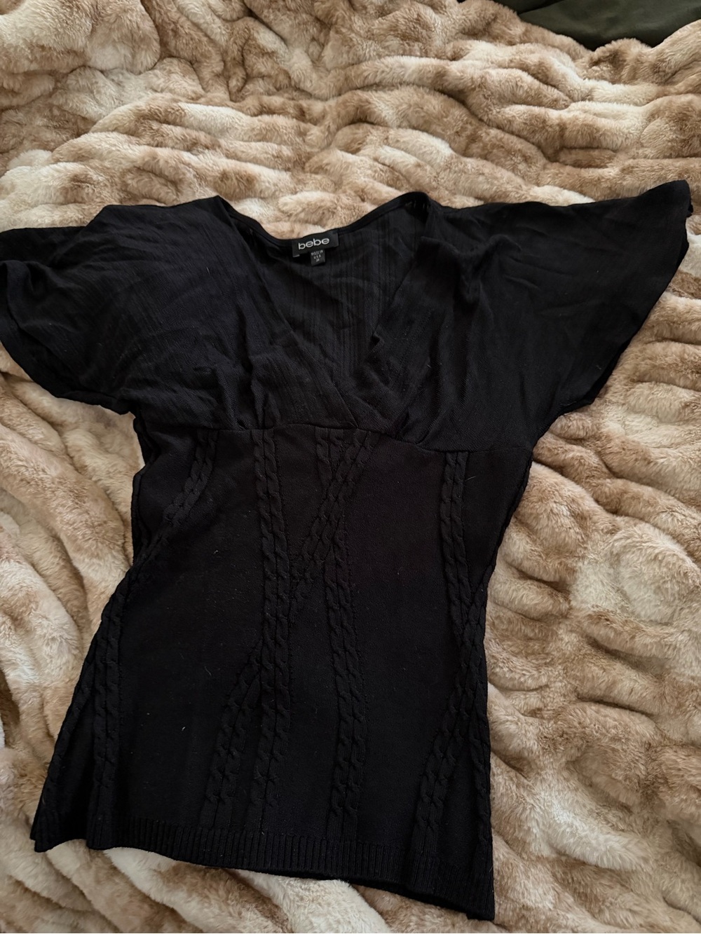 bebe Black Cable-Knit V-Neck Mini Dress